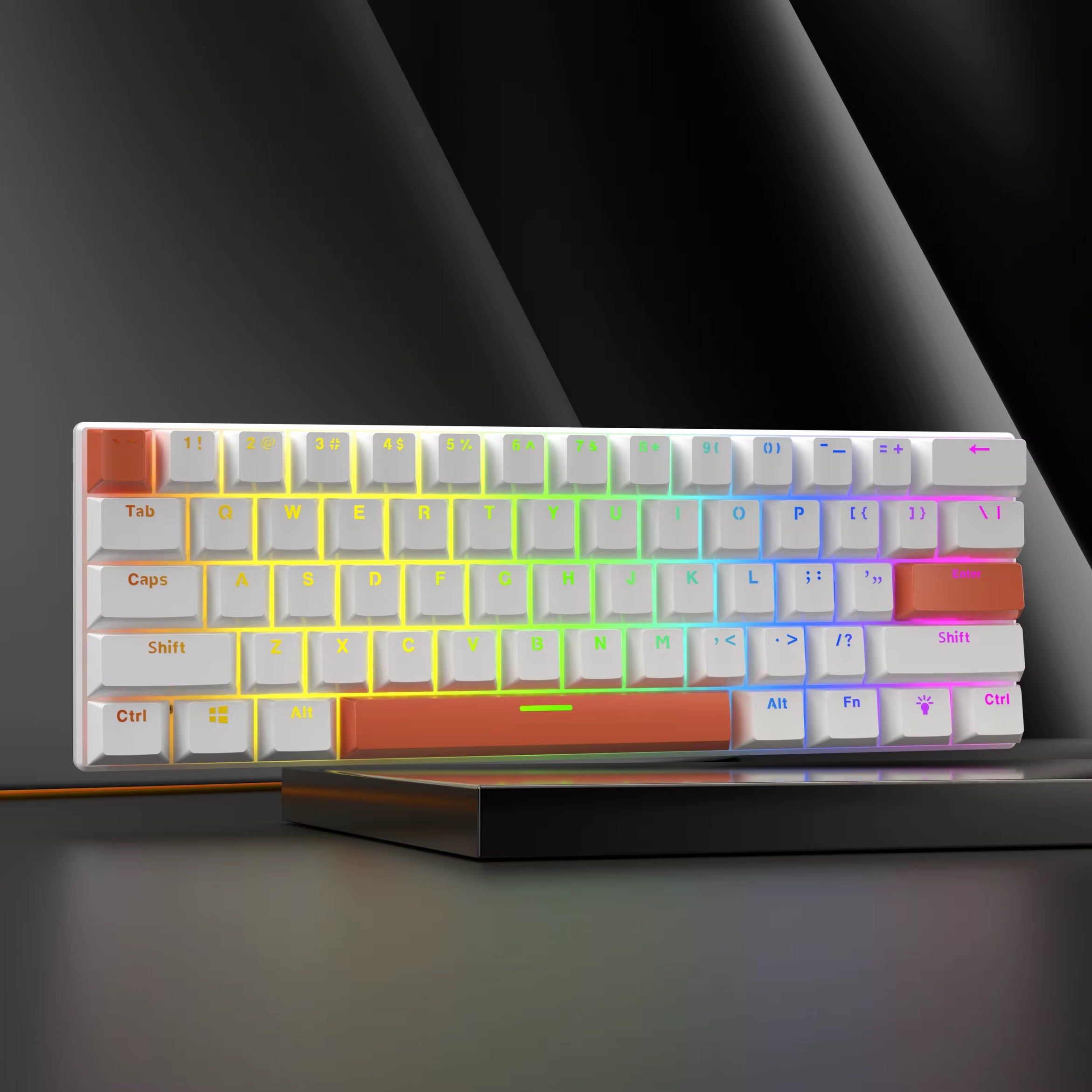 Tastiera Meccanica RGB Silenziosa – Design Bianco con Dettagli Arancioni e Rosa, per PC, PlayStation e Multi-Device